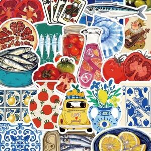 50pcs Mediterranean Style Retro Stickers Waterproof PVC Gift Cartoon Decor